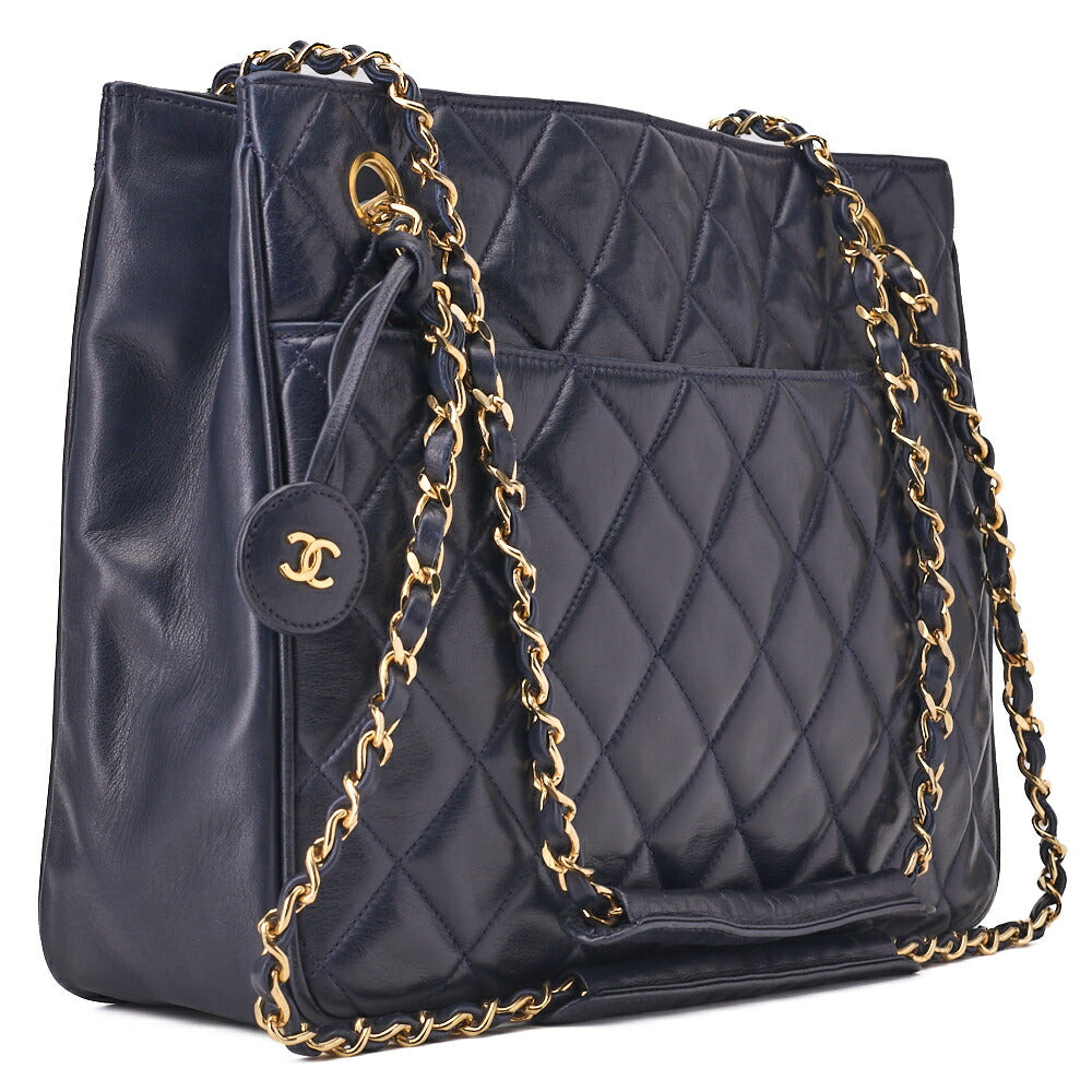 CHANEL Chain Shoulder Bag Pull Charm Double Chain Shoulder Lambskin Navy Gold-Tone Hardware, Pre-Owned