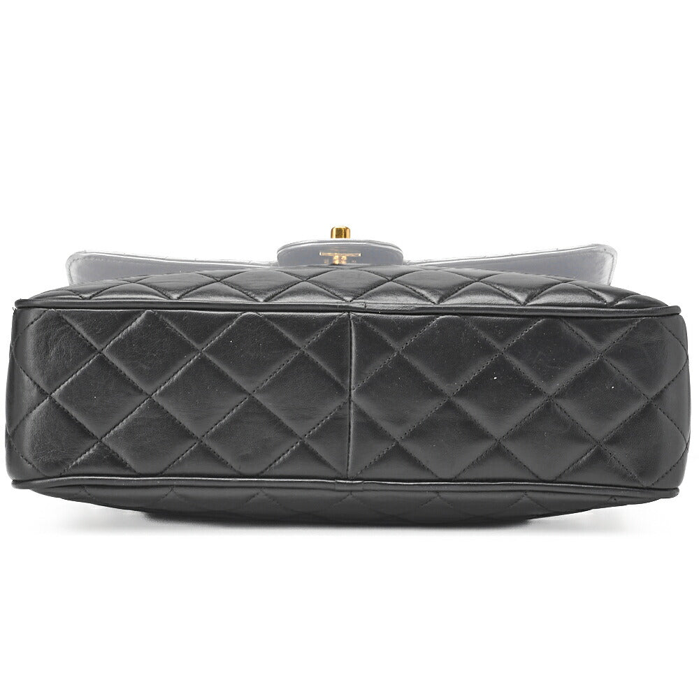 CHANEL Chain Shoulder Bag Matlasse Outside Flap Fringe Chain Shoulder Lambskin Black Gold-Tone Hardware, Pre-Owned