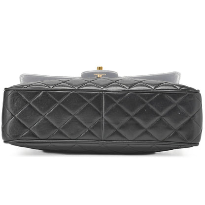 CHANEL Chain Shoulder Bag Matlasse Outside Flap Fringe Chain Shoulder Lambskin Black Gold-Tone Hardware, Pre-Owned