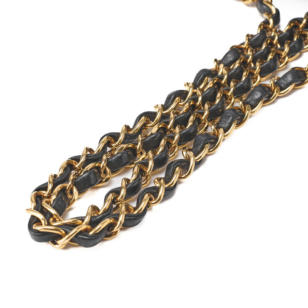 CHANEL Chain Shoulder Bag Matlasse Outside Flap Fringe Chain Shoulder Lambskin Black Gold-Tone Hardware, Pre-Owned