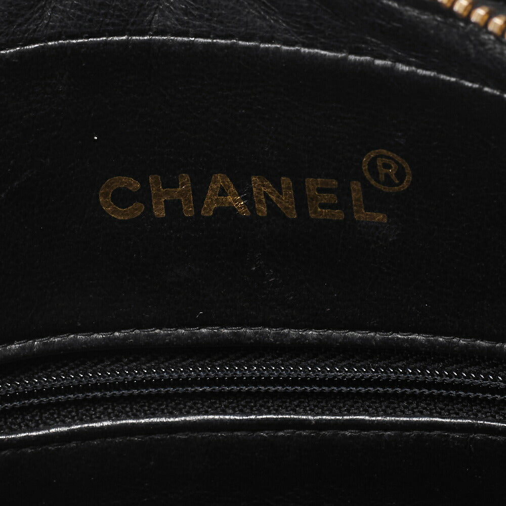 CHANEL Chain Shoulder Bag Matlasse Outside Flap Fringe Chain Shoulder Lambskin Black Gold-Tone Hardware, Pre-Owned