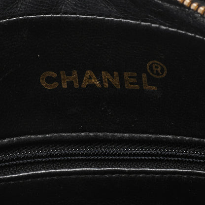 CHANEL Chain Shoulder Bag Matlasse Outside Flap Fringe Chain Shoulder Lambskin Black Gold-Tone Hardware, Pre-Owned