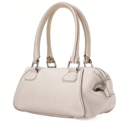 CHANEL Tote Bag Logo Fringe Leather White Silver-Tone Hardware, Pre-Owned