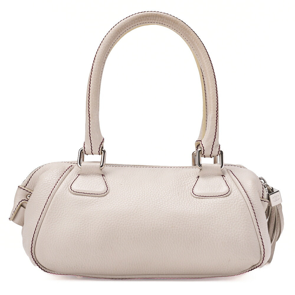 CHANEL Tote Bag Logo Fringe Leather White Silver-Tone Hardware, Pre-Owned