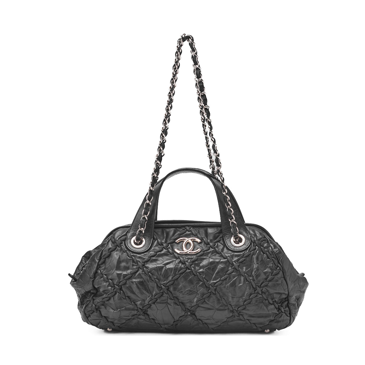 CHANEL Ultra Stitch Coco Mark Chain Shoulder Bag 2way Vintage Calf Black Silver-Tone Hardware, Pre-Owned