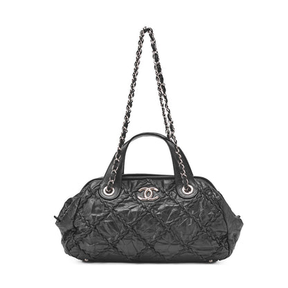 CHANEL Ultra Stitch Coco Mark Chain Shoulder Bag 2way Vintage Calf Black Silver-Tone Hardware, Pre-Owned