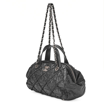 CHANEL Ultra Stitch Coco Mark Chain Shoulder Bag 2way Vintage Calf Black Silver-Tone Hardware, Pre-Owned