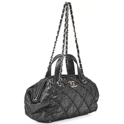 CHANEL Ultra Stitch Coco Mark Chain Shoulder Bag 2way Vintage Calf Black Silver-Tone Hardware, Pre-Owned