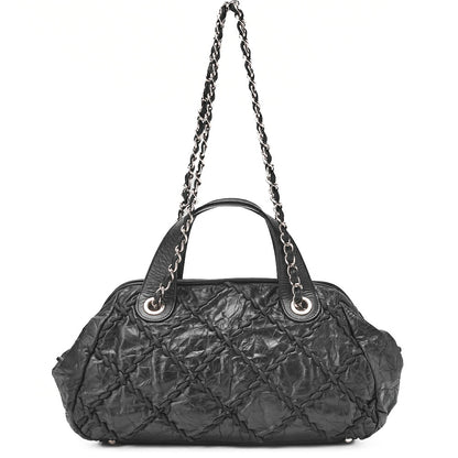 CHANEL Ultra Stitch Coco Mark Chain Shoulder Bag 2way Vintage Calf Black Silver-Tone Hardware, Pre-Owned