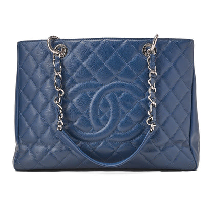 CHANEL Shoulder Bag Tote Bag Matelasse Caviar Skin Cocomark GST Double Chain Tote Navy Silver-Tone Hardware, Pre-Owned