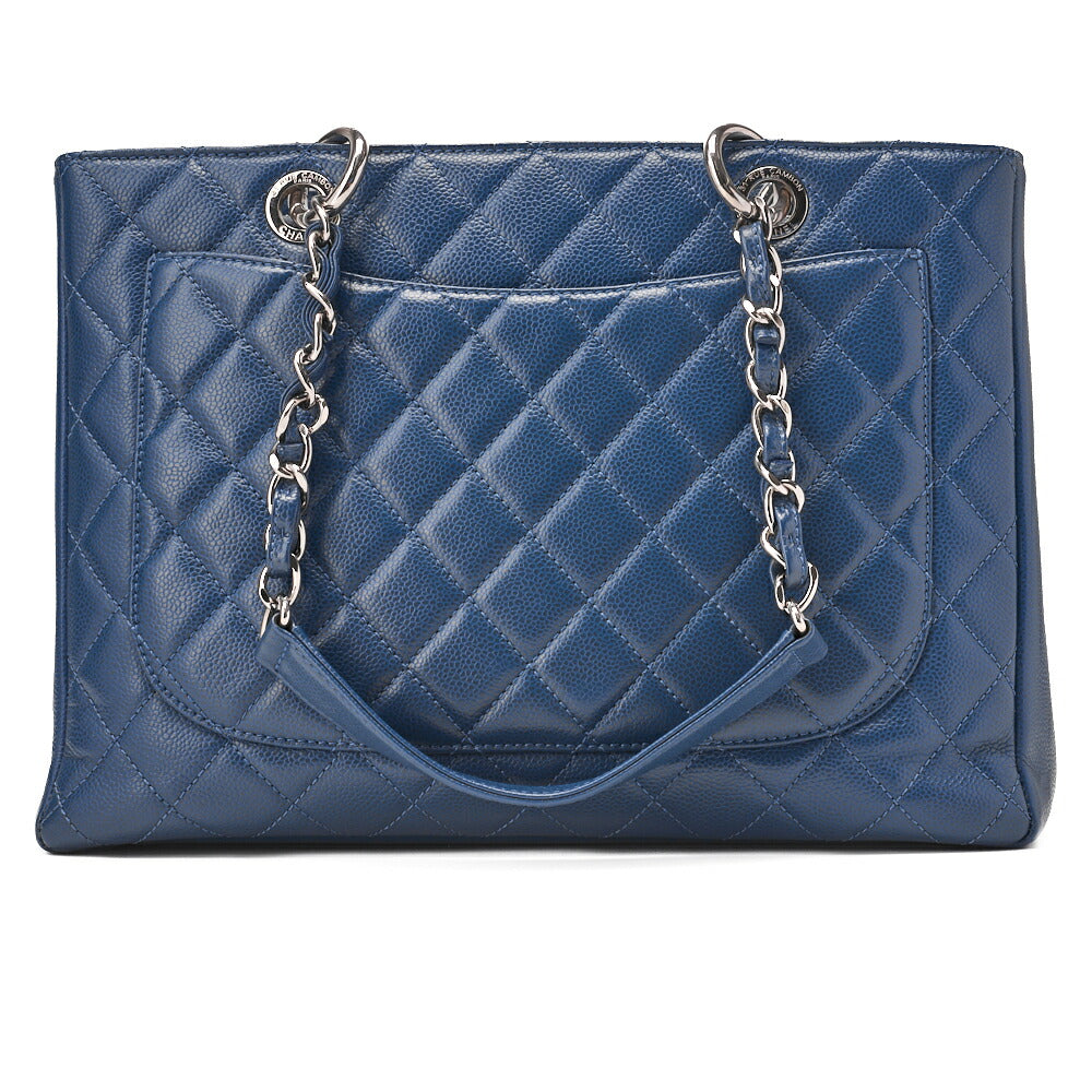 CHANEL Shoulder Bag Tote Bag Matelasse Caviar Skin Cocomark GST Double Chain Tote Navy Silver-Tone Hardware, Pre-Owned
