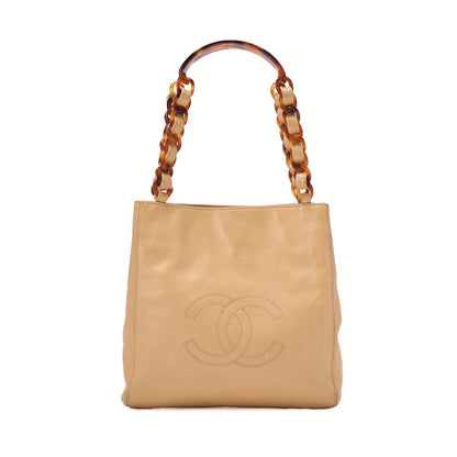 CHANEL Chain Tote Bag Coco Mark Tortoiseshell Plastic Chain Shoulder Beige Gold-Tone Hardware, Pre-Owned