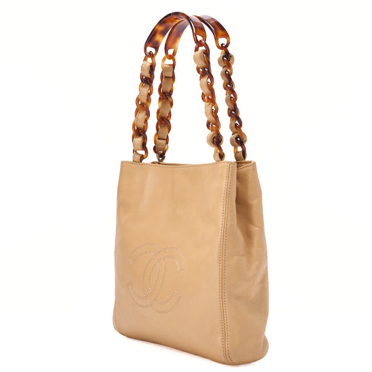 CHANEL Chain Tote Bag Coco Mark Tortoiseshell Plastic Chain Shoulder Beige Gold-Tone Hardware, Pre-Owned