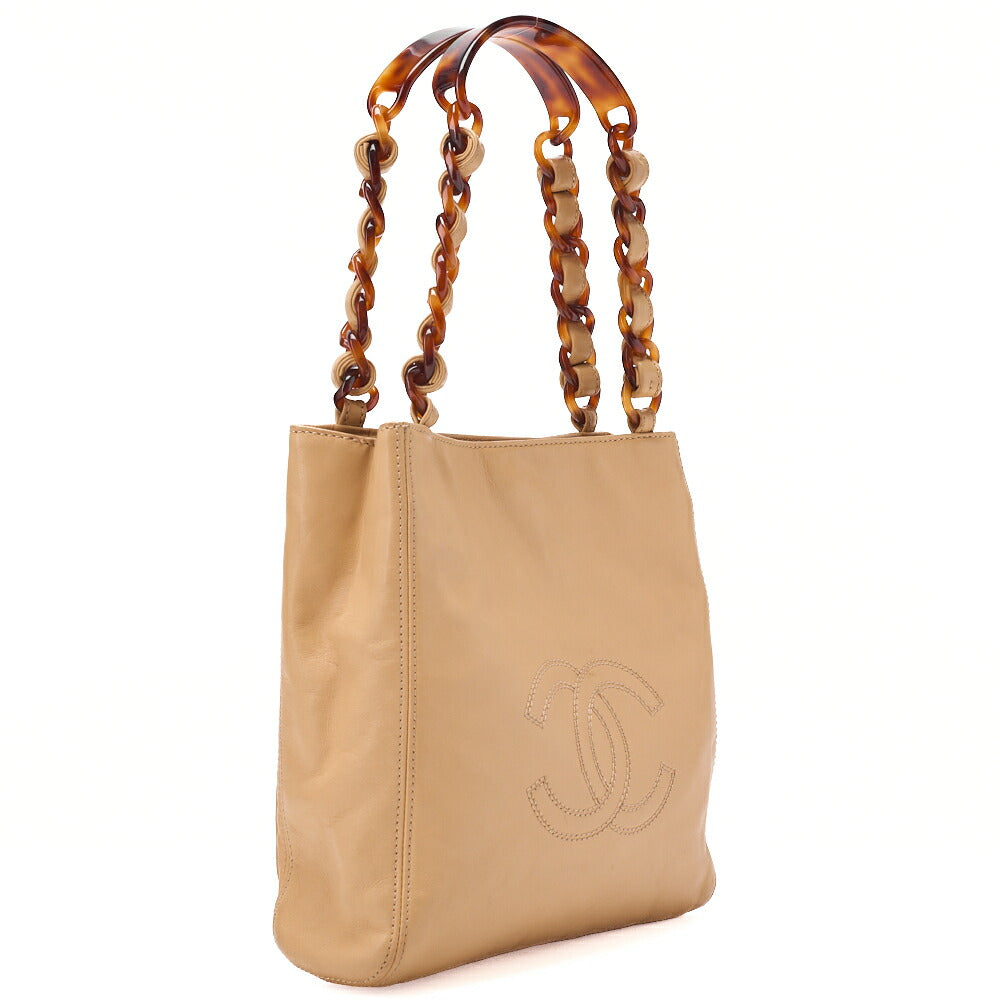 CHANEL Chain Tote Bag Coco Mark Tortoiseshell Plastic Chain Shoulder Beige Gold-Tone Hardware, Pre-Owned
