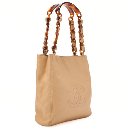 CHANEL Chain Tote Bag Coco Mark Tortoiseshell Plastic Chain Shoulder Beige Gold-Tone Hardware, Pre-Owned
