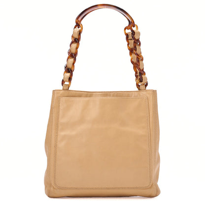 CHANEL Chain Tote Bag Coco Mark Tortoiseshell Plastic Chain Shoulder Beige Gold-Tone Hardware, Pre-Owned