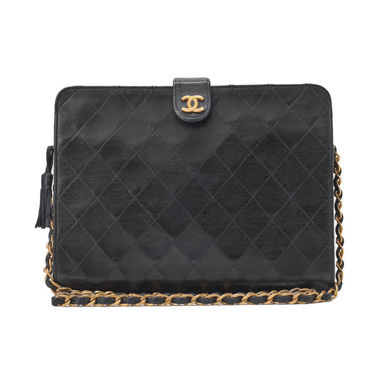 CHANEL Chain Shoulder Bag Bicolore Push Lock Matlasse Lambskin Black Gold-Tone Hardware, Pre-Owned