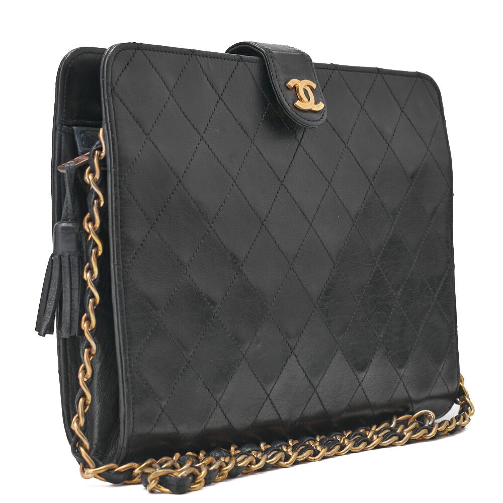 CHANEL Chain Shoulder Bag Bicolore Push Lock Matlasse Lambskin Black Gold-Tone Hardware, Pre-Owned