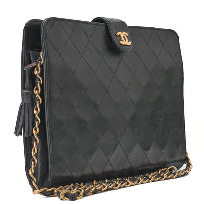 CHANEL Chain Shoulder Bag Bicolore Push Lock Matlasse Lambskin Black Gold-Tone Hardware, Pre-Owned