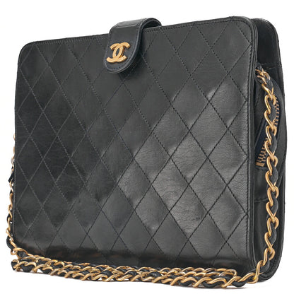 CHANEL Chain Shoulder Bag Bicolore Push Lock Matlasse Lambskin Black Gold-Tone Hardware, Pre-Owned