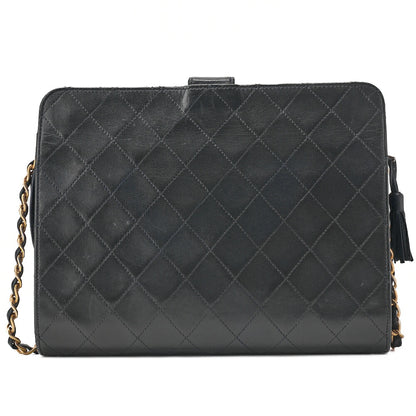 CHANEL Chain Shoulder Bag Bicolore Push Lock Matlasse Lambskin Black Gold-Tone Hardware, Pre-Owned