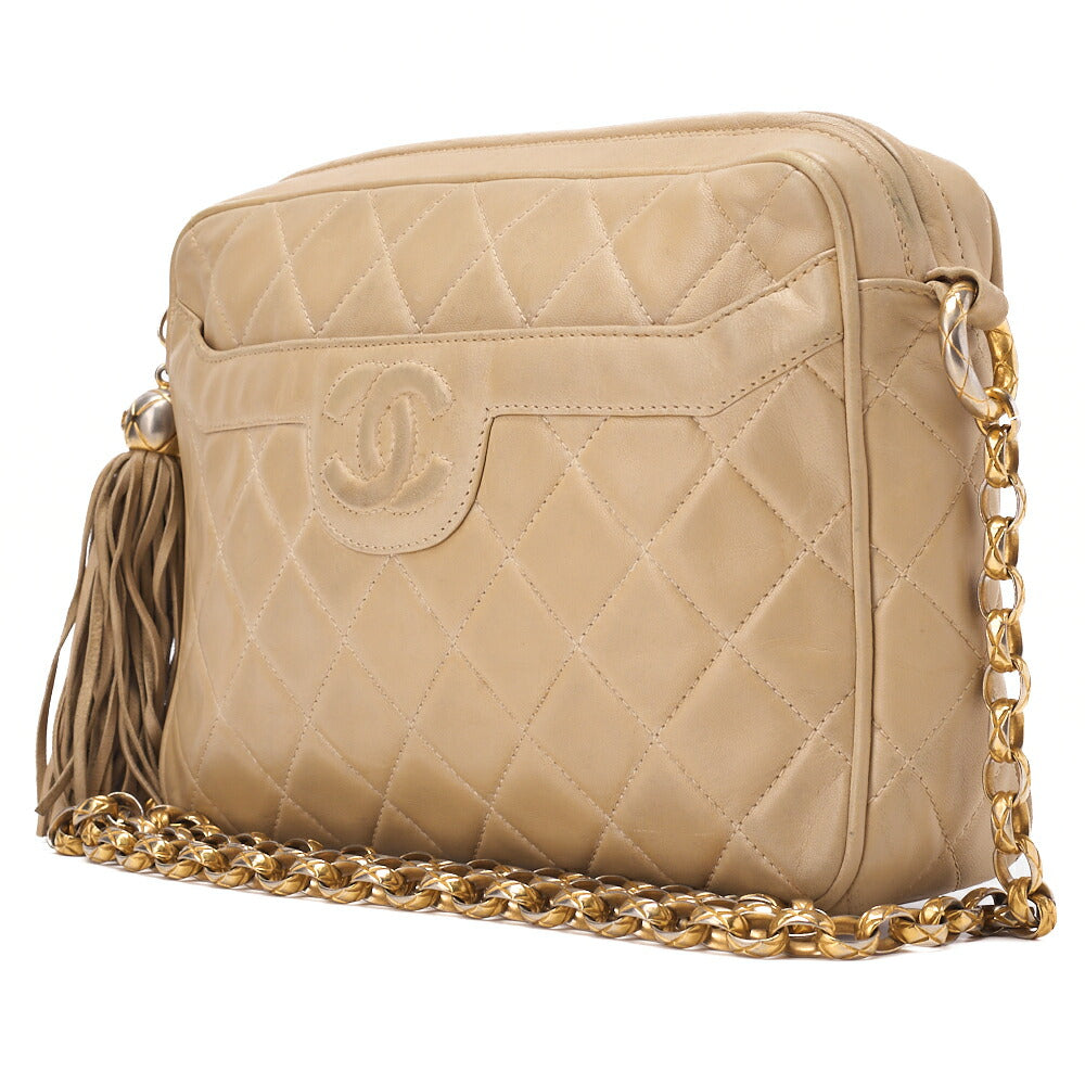 CHANEL Matelasse Coco Mark with Fringe Bijou Chain Shoulder Lambskin Beige Gold-Tone Hardware, Pre-Owned