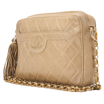 CHANEL Matelasse Coco Mark with Fringe Bijou Chain Shoulder Lambskin Beige Gold-Tone Hardware, Pre-Owned