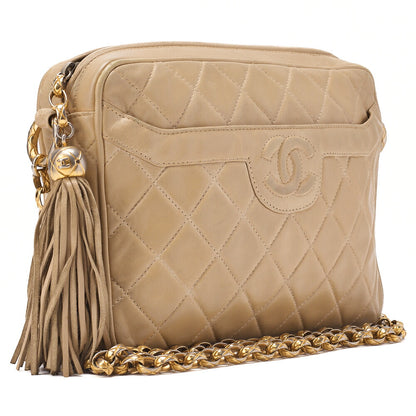 CHANEL Matelasse Coco Mark with Fringe Bijou Chain Shoulder Lambskin Beige Gold-Tone Hardware, Pre-Owned