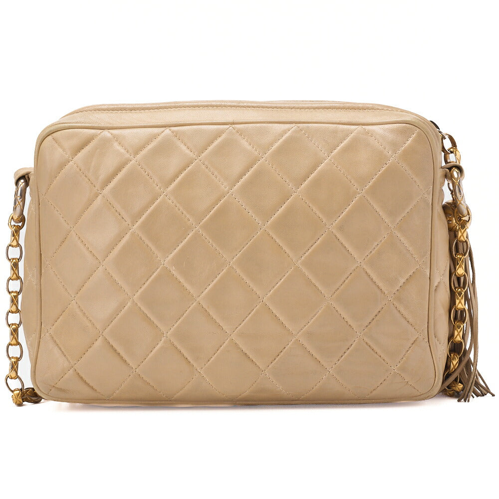 CHANEL Matelasse Coco Mark with Fringe Bijou Chain Shoulder Lambskin Beige Gold-Tone Hardware, Pre-Owned
