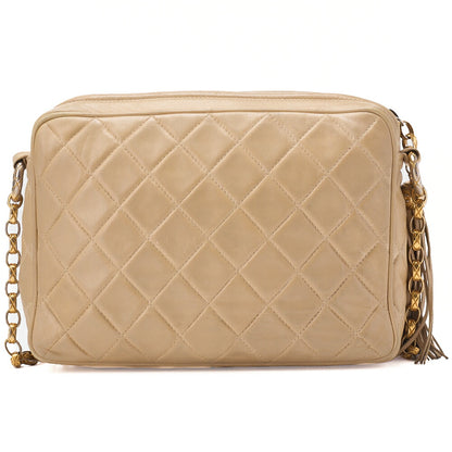 CHANEL Matelasse Coco Mark with Fringe Bijou Chain Shoulder Lambskin Beige Gold-Tone Hardware, Pre-Owned