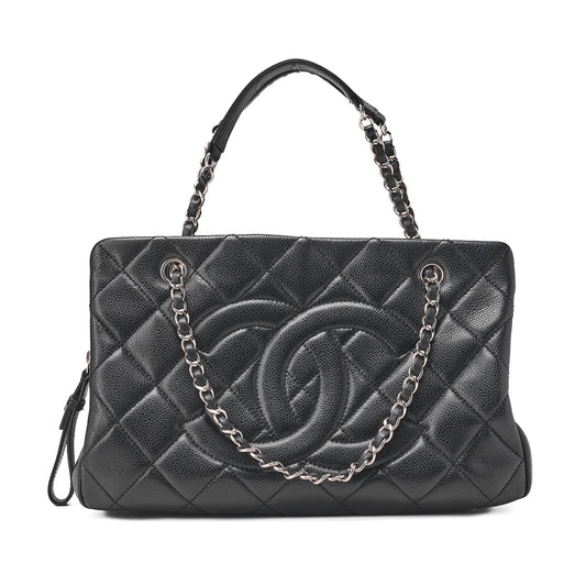 CHANEL Matelasse Coco Mark Chain Shoulder Caviar Skin Black Silver-Tone Hardware, Pre-Owned