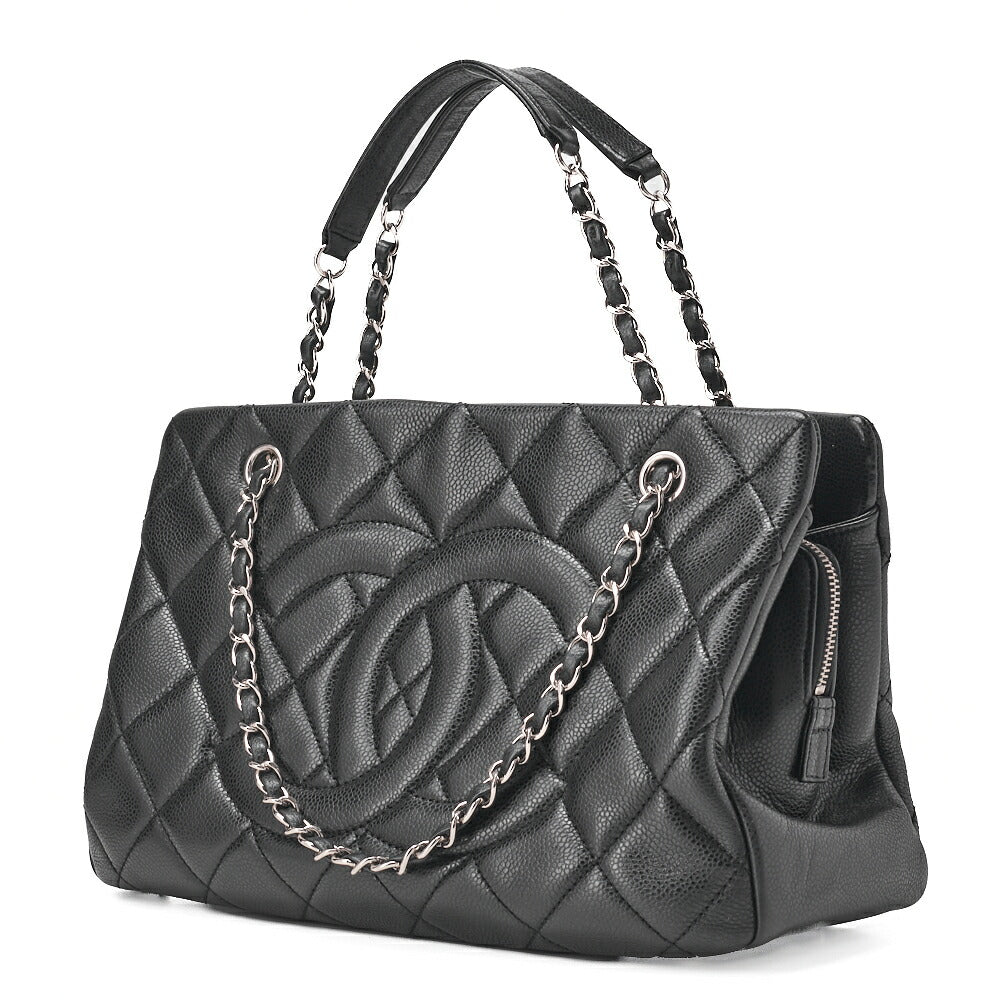 CHANEL Matelasse Coco Mark Chain Shoulder Caviar Skin Black Silver-Tone Hardware, Pre-Owned