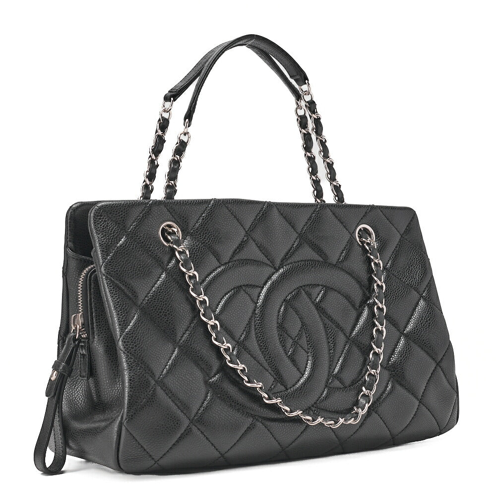 CHANEL Matelasse Coco Mark Chain Shoulder Caviar Skin Black Silver-Tone Hardware, Pre-Owned