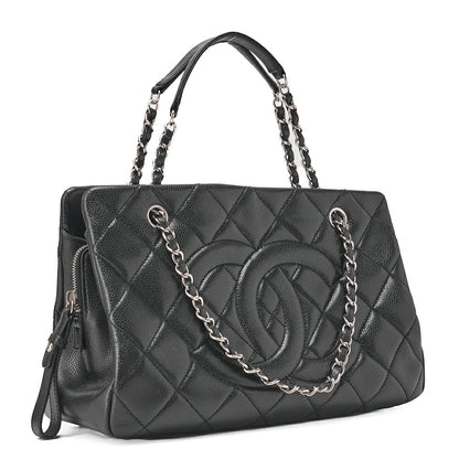 CHANEL Matelasse Coco Mark Chain Shoulder Caviar Skin Black Silver-Tone Hardware, Pre-Owned