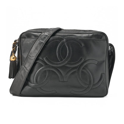 CHANEL Shoulder Bag Triple Coco Lambskin Black Gold-Tone Hardware, Pre-Owned