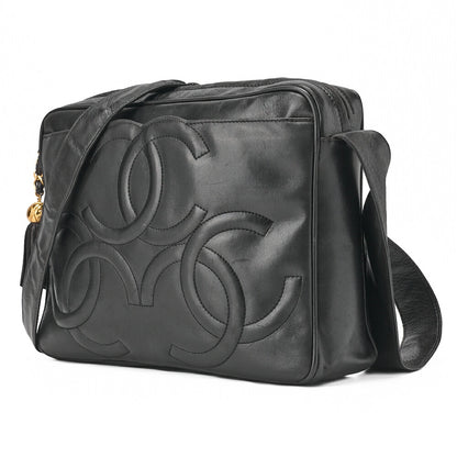 CHANEL Shoulder Bag Triple Coco Lambskin Black Gold-Tone Hardware, Pre-Owned