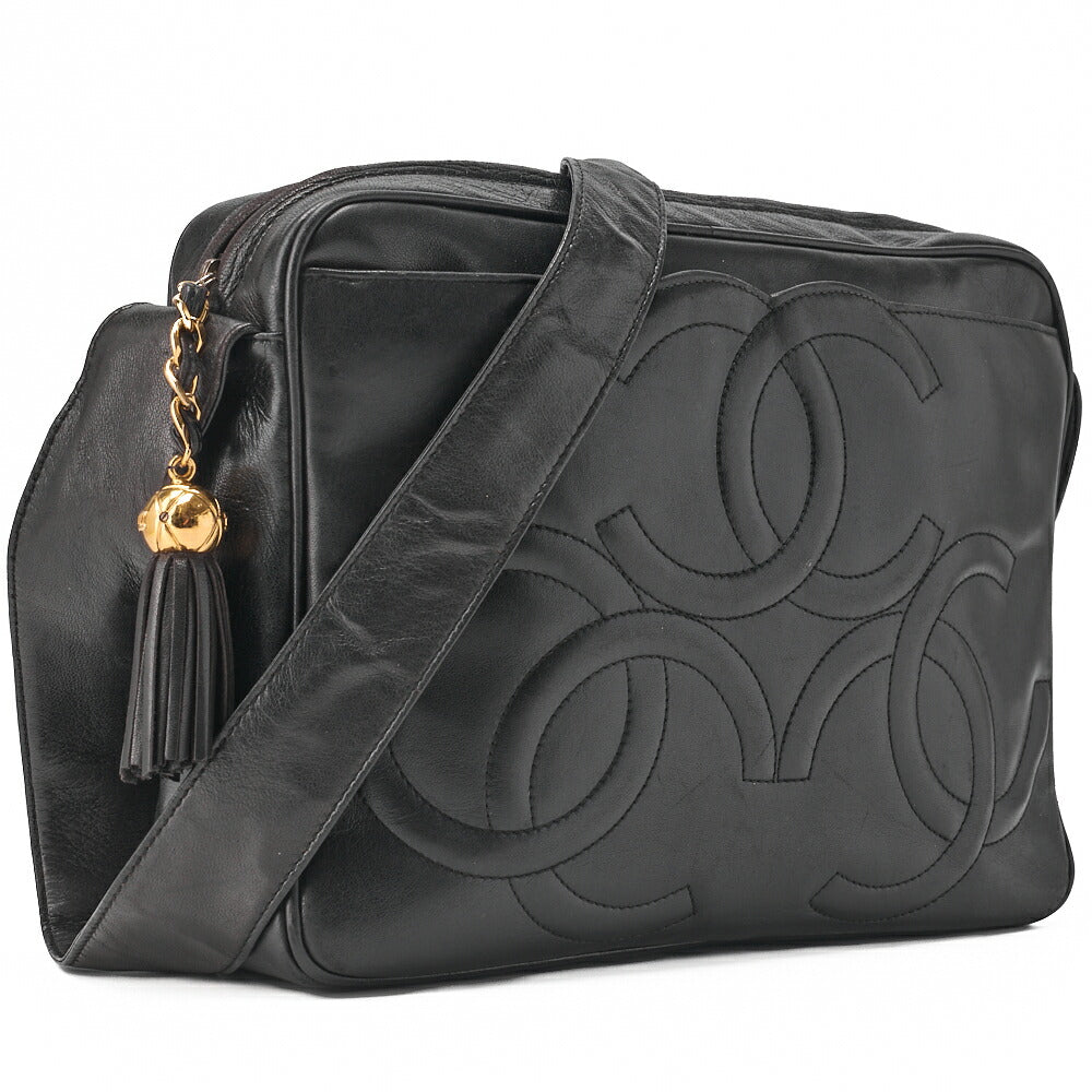 CHANEL Shoulder Bag Triple Coco Lambskin Black Gold-Tone Hardware, Pre-Owned