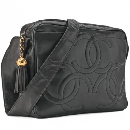 CHANEL Shoulder Bag Triple Coco Lambskin Black Gold-Tone Hardware, Pre-Owned