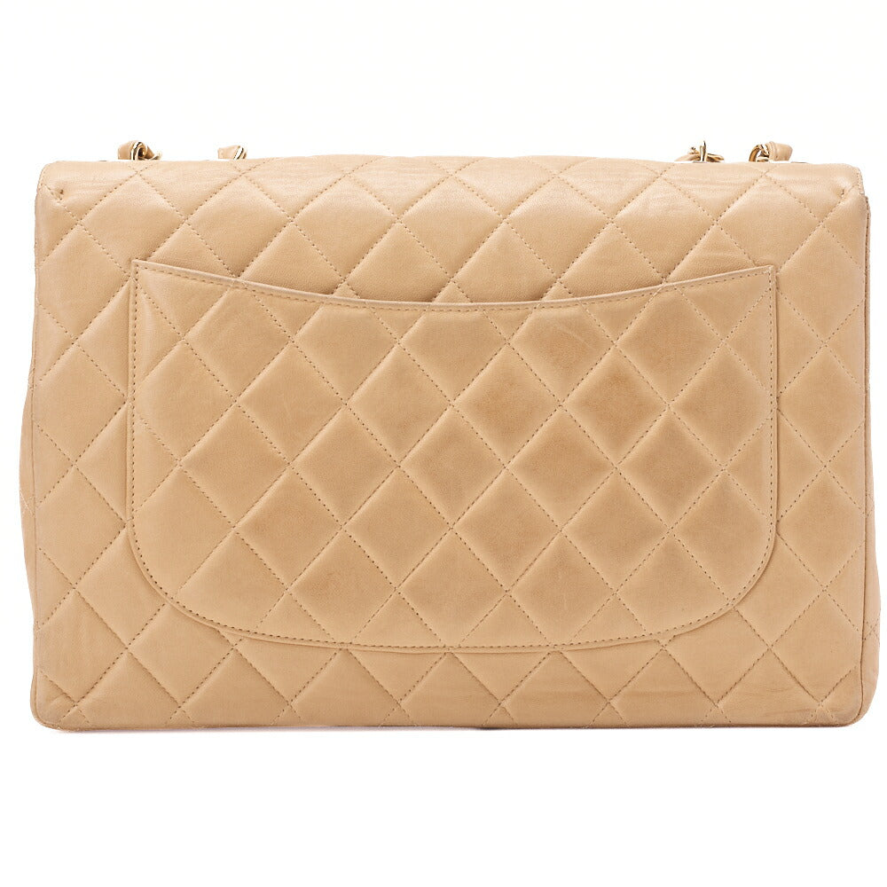 CHANEL Chain Shoulder Bag Deca Matelasse 30cm Single Flap Lambskin Beige Gold-Tone Hardware, Pre-Owned