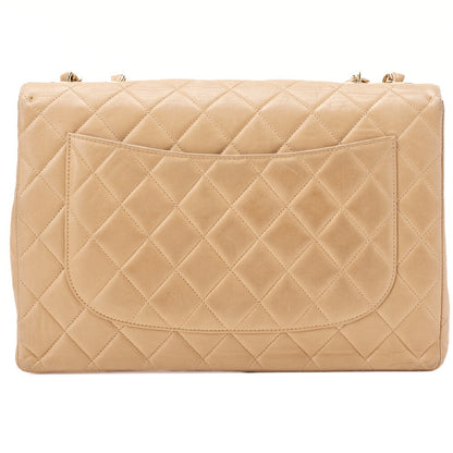 CHANEL Chain Shoulder Bag Deca Matelasse 30cm Single Flap Lambskin Beige Gold-Tone Hardware, Pre-Owned