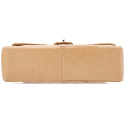 CHANEL Chain Shoulder Bag Deca Matelasse 30cm Single Flap Lambskin Beige Gold-Tone Hardware, Pre-Owned