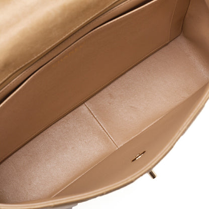 CHANEL Chain Shoulder Bag Deca Matelasse 30cm Single Flap Lambskin Beige Gold-Tone Hardware, Pre-Owned