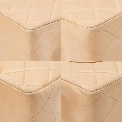 CHANEL Chain Shoulder Bag Deca Matelasse 30cm Single Flap Lambskin Beige Gold-Tone Hardware, Pre-Owned