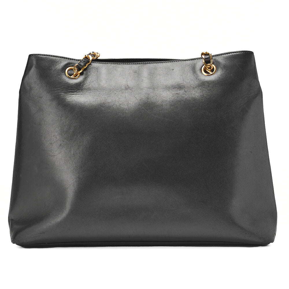 CHANEL Outside Flap Double Chain Shoulder Turnlock Lambskin Black Gold-Tone Hardware, Pre-Owned