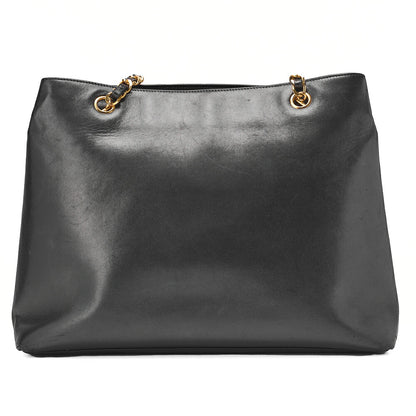 CHANEL Outside Flap Double Chain Shoulder Turnlock Lambskin Black Gold-Tone Hardware, Pre-Owned