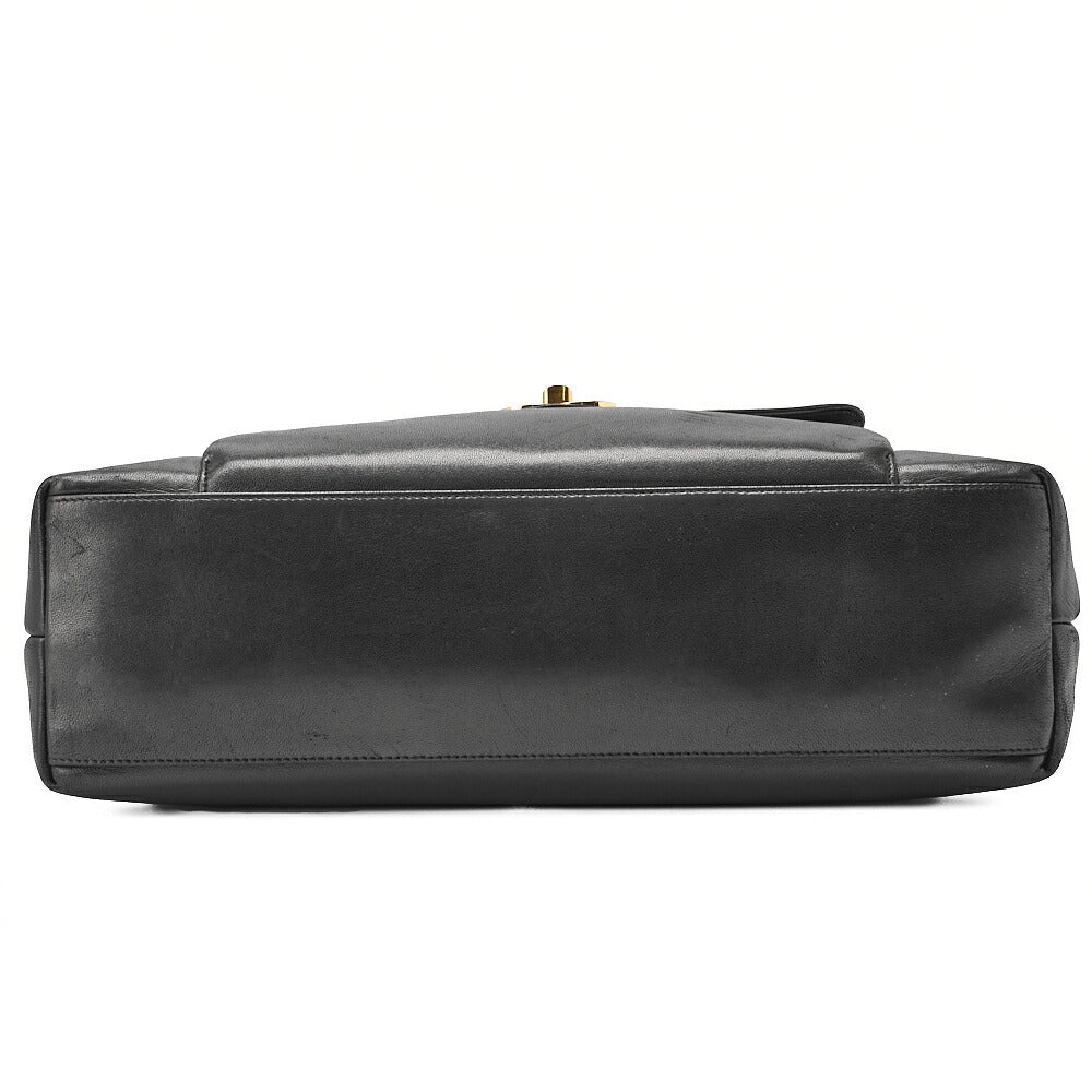 CHANEL Outside Flap Double Chain Shoulder Turnlock Lambskin Black Gold-Tone Hardware, Pre-Owned