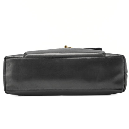 CHANEL Outside Flap Double Chain Shoulder Turnlock Lambskin Black Gold-Tone Hardware, Pre-Owned