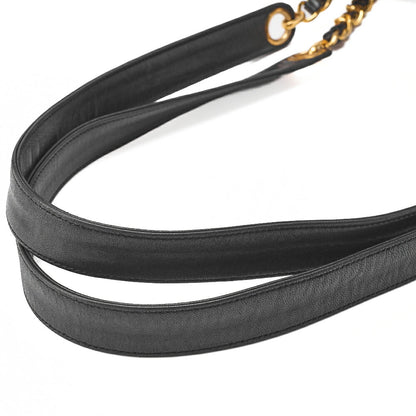 CHANEL Outside Flap Double Chain Shoulder Turnlock Lambskin Black Gold-Tone Hardware, Pre-Owned