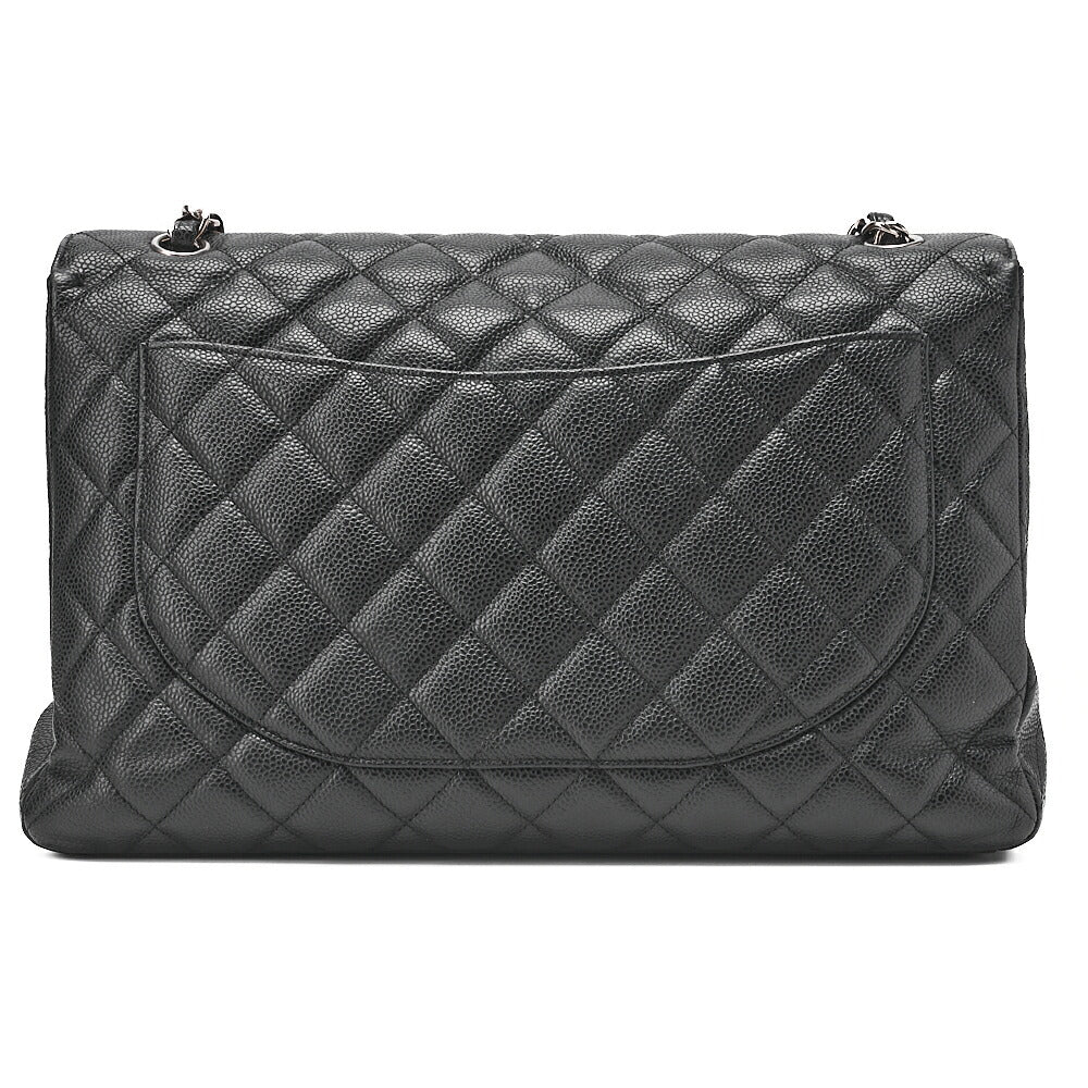 CHANEL Chain Shoulder Bag Deca Matelasse Single Flap Chain Shoulder Caviar Skin Black Silver-Tone Hardware, Pre-Owned