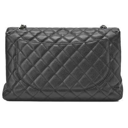 CHANEL Chain Shoulder Bag Deca Matelasse Single Flap Chain Shoulder Caviar Skin Black Silver-Tone Hardware, Pre-Owned